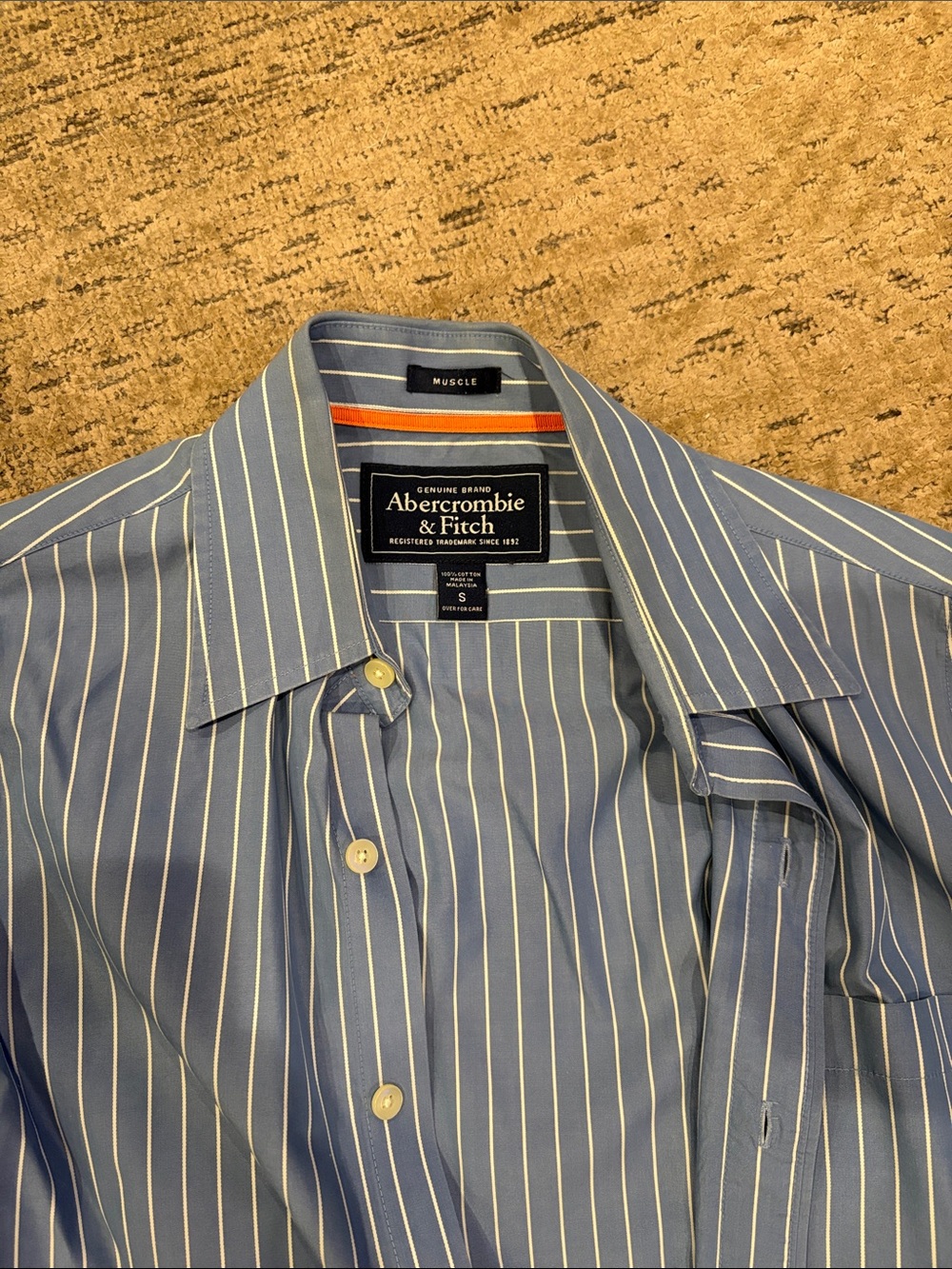 Abercrombie & Fitch Men’s Light Blue with White Pinstripe Dress Shirt